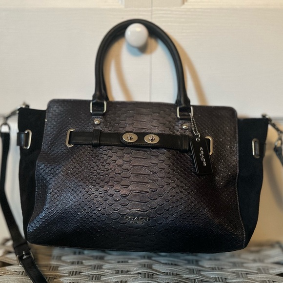 COACH BLAKE Carryall Exotic Python Embossed Black Purse/Shoulder Bag - Picture 1 of 11